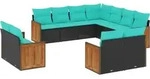 vidaXL 11-teiliges Gartensofa-Set mit Kissen, schwarzes Polyrattan - Schwarz