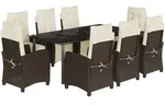 vidaXL 9-tlg. Garten-Essgruppe mit Kissen Braun Poly Rattan - Braun