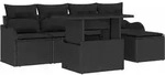 vidaXL Sitzgruppe f&uuml;r den Outdoor mit Kissen 6 pcs Schwarz Poly Rattan -...