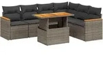 vidaXL 7-tlg. Garten-Sofagarnitur mit Kissen Grau Poly Rattan - Grau