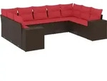 vidaXL 9-teiliges Gartensofa-Set mit Kissen, braun, Polyrattan - Braun