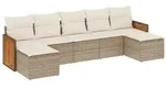 vidaXL 7-tlg. Garten-Sofagarnitur mit Kissen Beige Poly Rattan - Beige