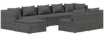 vidaXL 9-tlg. Garten-Lounge-Set mit Kissen Grau Poly Rattan - Grau