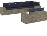 vidaXL 8-teiliges Gartensofa-Set mit Kissen, grau, Polyrattan - Grau