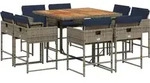 vidaXL 9-teiliges Garten-Ess-Set mit Kissen, grau, Polyrattan - Grau