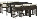 vidaXL 7-tlg. Garten-Essgruppe mit Kissen Braun Poly Rattan - Braun