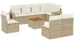 vidaXL 9-tlg. Garten-Sofagarnitur mit Kissen Beige Poly Rattan - Beige