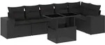vidaXL 7-tlg. Garten-Sofagarnitur mit Kissen Schwarz Poly Rattan - Schwarz