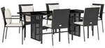 vidaXL 7-tlg. Garten-Essgruppe mit Kissen Schwarz Poly Rattan - Schwarz