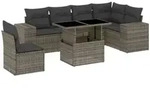 vidaXL 7-tlg. Garten-Sofagarnitur mit Kissen Grau Poly Rattan - Grau