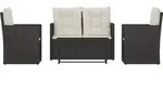vidaXL 4-tlg. Garten-Lounge-Set mit Kissen Poly Rattan Schwarz - Schwarz