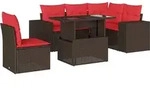 vidaXL 6-teiliges Gartensofa-Set mit Kissen, braun, Polyrattan - Braun