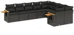 vidaXL 9-tlg. Garten-Sofagarnitur mit Kissen Schwarz Poly Rattan - Schwarz