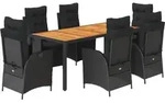 vidaXL 7-tlg. Garten-Essgruppe mit Kissen Schwarz Poly Rattan - Schwarz