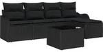 vidaXL Garten-Sofa-Set mit Kissen mit Speicher 6 pcs Beige Poly Rattan - Schwarz