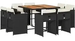 vidaXL 9-tlg. Garten-Essgruppe mit Kissen Schwarz Poly Rattan - Schwarz