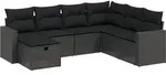 vidaXL 7-tlg. Garten-Sofagarnitur mit Kissen Schwarz Poly Rattan - Schwarz