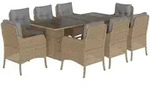 vidaXL 9-tlg. Garten-Essgruppe mit Kissen Beige Poly Rattan - Beige