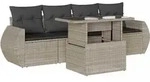 vidaXL 5-tlg. Garten-Sofagarnitur mit Kissen Hellgrau Poly Rattan - Grau