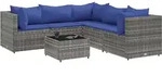 vidaXL 6-tlg. Garten-Lounge-Set mit Kissen Grau Poly Rattan - Grau