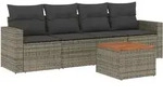 vidaXL 5-tlg. Garten-Sofagarnitur mit Kissen Grau Poly Rattan - Grau