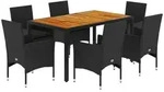 vidaXL 7-tlg. Garten-Essgruppe mit Kissen Schwarz Poly Rattan Akazie - Schwarz