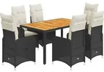 vidaXL 7-tlg. Garten-Bistro-Set mit Kissen Schwarz Poly Rattan - Schwarz