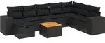 vidaXL 9-tlg. Garten-Sofagarnitur mit Kissen Schwarz Poly Rattan - Schwarz