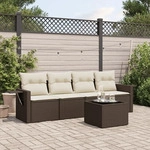 vidaXL 5-tlg. Garten-Sofagarnitur mit Kissen Braun Poly Rattan - Braun