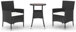 vidaXL 3-tlg. Garten-Bistro-Set mit Kissen Schwarz Poly Rattan - Schwarz