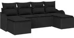 vidaXL Garten-Sofa-Set mit Kissen 6 pcs Schwarz Poly Rattan - Schwarz