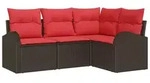vidaXL Gartensofa-set mit Kissen 4 pcs Braun und Rot Poly-Rattan - Braun