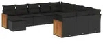 vidaXL 12-tlg. Garten-Sofagarnitur mit Kissen Schwarz Poly Rattan - Schwarz