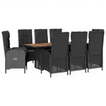 vidaXL 9-tlg. Garten-Essgruppe mit Kissen Schwarz Poly Rattan - Schwarz