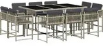 vidaXL 11-tlg. Garten-Essgruppe mit Kissen Hellgrau Poly Rattan - Grau