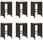 vidaXL Garten-Barhocker mit Kissen 6 Stk. Braun Poly Rattan