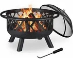 Relaxdays Feuerschale mit Funkenschutz, Garten & Terrasse, mit Sch&uuml;rhaken, Outdoor