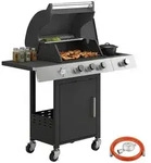 Outsunny Gasgrill 10,5 KW 4 Brenner BBQ Grillwagen Edelstahl inkl Seitenbrenner -