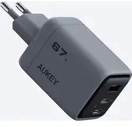Aukey Comet Mix 67W USB-C PD 3.0 3-Port Fast GaN Wall Charger - Grau