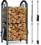 VOUNOT&reg; Kaminholzregal mit 4 Kaminbesteck, Metall Brennholzregal f&uuml;r Innen und
