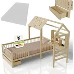 Juskys Kinderbett Yari 90x200 cm mit Matratze - Integrierter Schreibtisch,...
