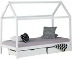 Homestyle4u Kinderbett 90x200 Hausbett Wei&szlig; mit Bettkasten mit Stauraum mit