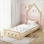ML-Design Kinderbett Haus 90x200 cm Natur, Hausbett f&uuml;r Kinder, Holzbett mit
