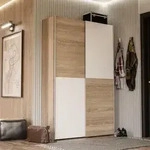 Multifunktions-Schiebet&uuml;renschrank mit 2 T&uuml;ren - Wei&szlig; und helle Eiche - L120...