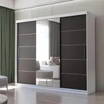 Schwebet&uuml;renschrank Kleiderschrank Schrank 250cm Weiss/Schwarz mit Spiegel Alba -