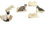 PawHut Katzen Kletterwand 4 tlg. mit Kaztentreppe H&auml;ngematte, Sprungplatt -...