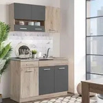 Homestyle4u K&uuml;che K&uuml;chenzeile K&uuml;chenblock 120 cm Holz Grau Einbauk&uuml;che