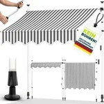 tillvex Balkonmarkise 300 cm Grau/Wei&szlig; Gelenkarm Markise Klemmmarkise Sonnenmarkise