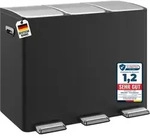 WELLGRO Treteimer 3x15L Schwarz &ndash; Edelstahl mit Softclose & Pedal - Schwarz