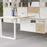 Forte KEFLAVIK Schreibtisch mit Schrank 120 130, modernes B&uuml;rom&ouml;bel mit 2 T&uuml;ren